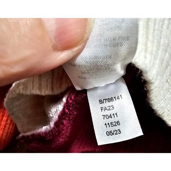 Loft Womens Colorblock Cardigan Sweater L Button Front Cotton Blend Burgundy/Ora - Picture 5 of 8
